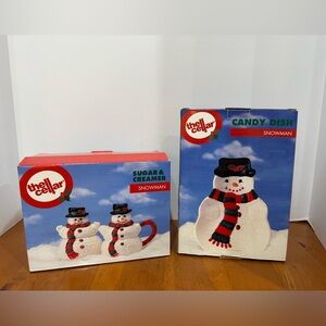 The Cellar Macys vintage dish and cream and sugar dishes snowman 1996